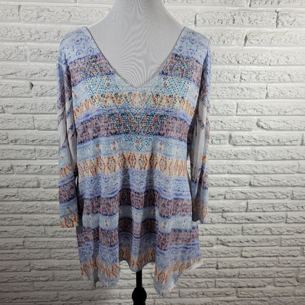 Reba Blue and Orange Patterned Tunic